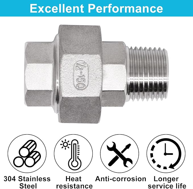2PCS Cast Pipe Fittings Union, 1/2" NPT Male x 1/2" NPT Female 304 Stainless - Image 3