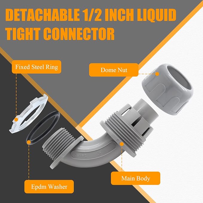 2Pcs 1/2" NPT Liquid-Tight Connector, 90-Degree | Electrical Conduit Connector - Image 3