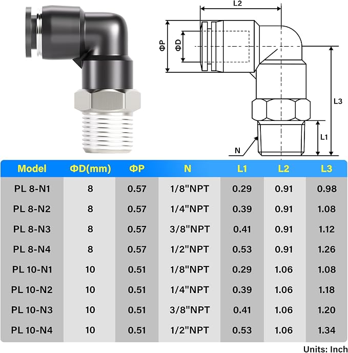 TAILONZ 10mm x 3/8" NPT Push to Connect Elbow Fitting 2pcs | Copper&Plastic - Image 2
