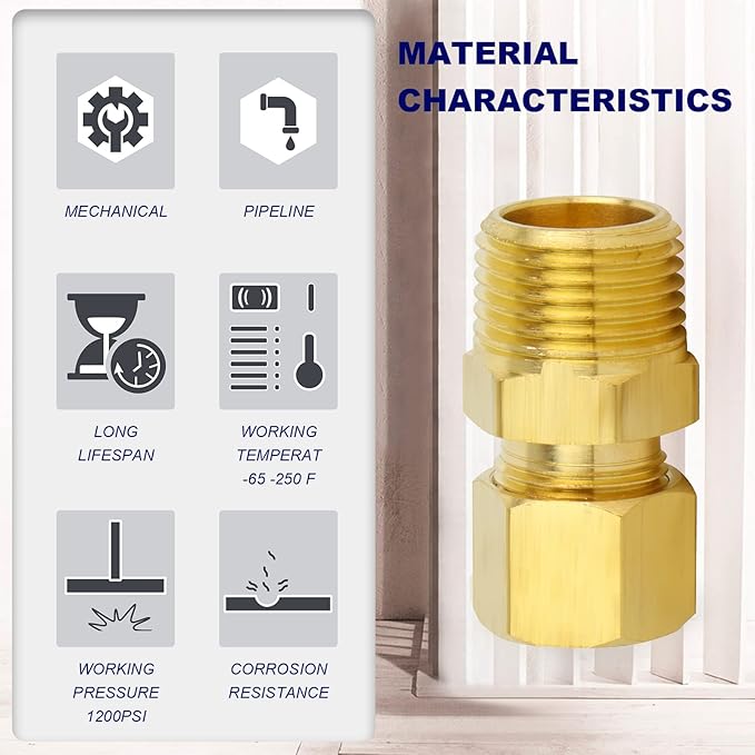 ChillWaves Brass Compression Tube Fitting, 1/8" OD x 1/8" NPT Male Compression - Image 5