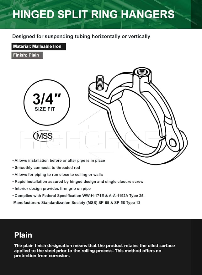 HIGHCRAFT HINGB-34-10 Industrial Decor Hinged Split Ring Pipe Hanger 3/4 in. - Image 5