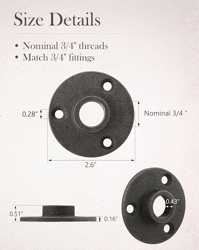 10 Pack 3/4 Inches Industrial Malleable Cast Iron Floor Flange - Image 3