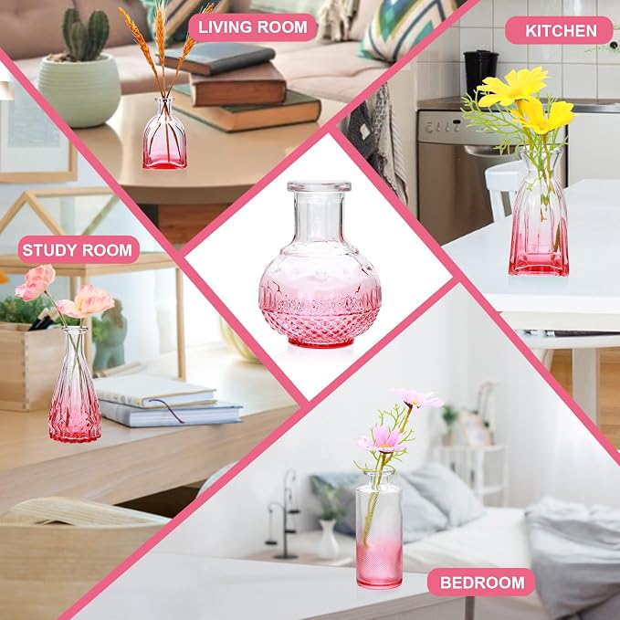 Pink Small Flower Vase Set, Glass Bud Vase in Bulk Set of 8 | Artistic and - Image 6