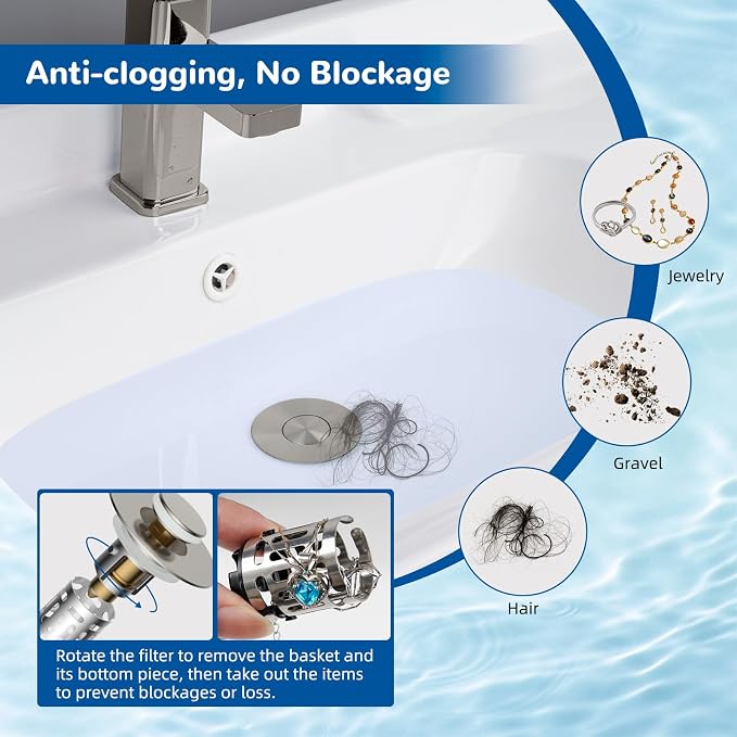 Hibbent 2 PCS Upgraded 3 in 1 Bathroom Sink Drain Strainer, Pop Up Stopper - Image 2