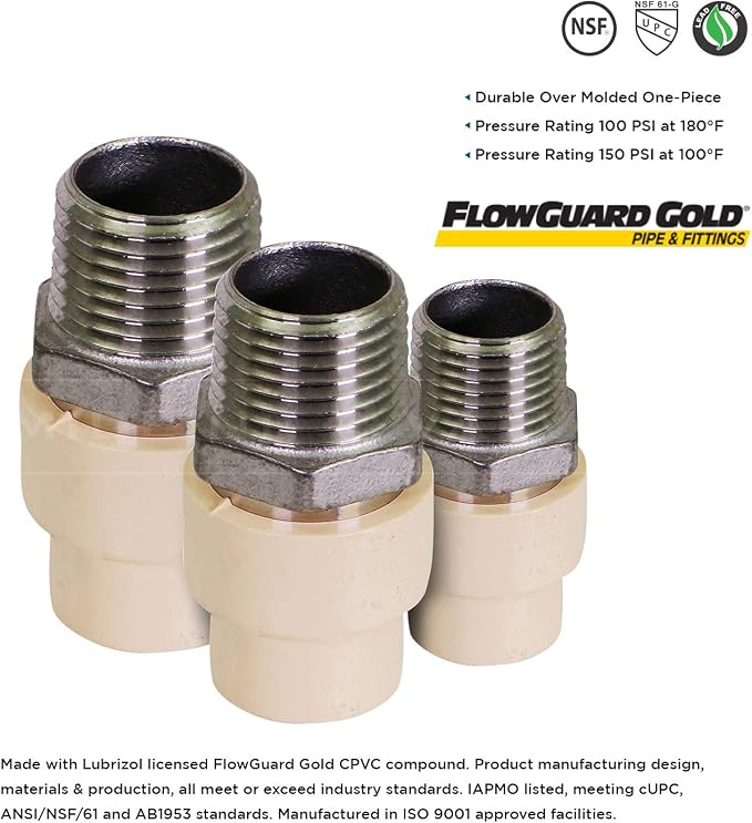 Supply Giant TTDQN334 Male x CPVC Adapter Transition Pipe Fitting; Durable Over - Image 3