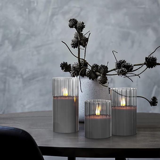 Rhytsing Smoked Ribbed Glass Battery Operated LED Candles - Image 6