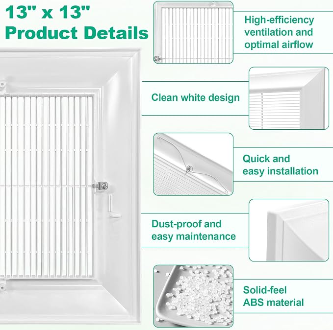13" x 13" Bathroom Exhaust Vent Fan Grille Cover Replacement - Image 3