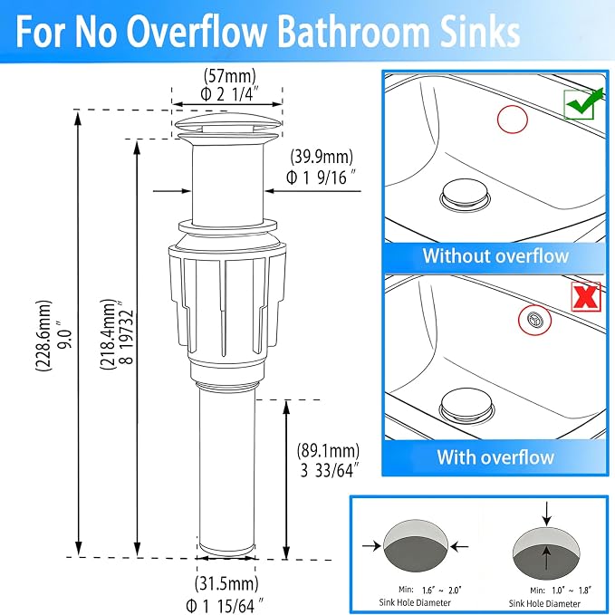 Bathroom Sink Drain Without Overflow- Chrome Pop up Drain - Image 2