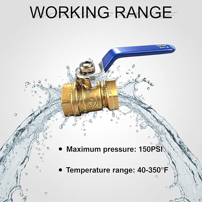 2 Pack 3/4" Full Port Ball Valve Brass, 3/4 Inch NPT Brass Valve, 3/4" Female x - Image 7