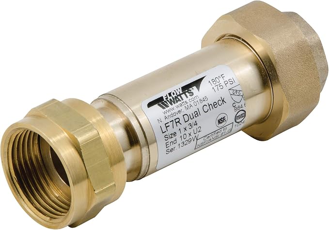 Watts LF7R Lead-Free Brass Dual Check Valve Backflow Preventer 1" x 3/4" by WATTS