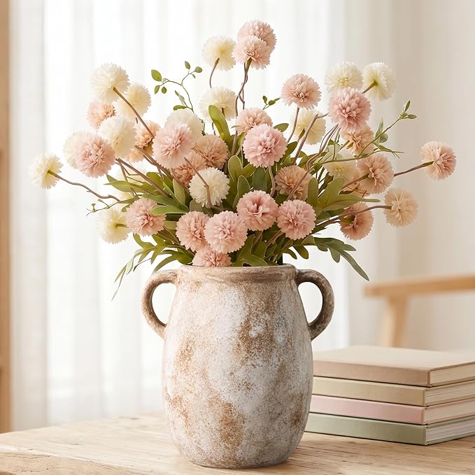 Ceramic Flower Vase with Handles, 7.9in Farmhouse Table Rustic Vases, - Image 4