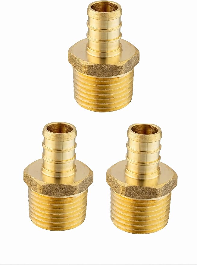 3PC Pex Barb Crimp Brass Fittings 3/4Inch x 3/4Inch NPT Male Adapter | ASTM by EFIELDPEXTUBING