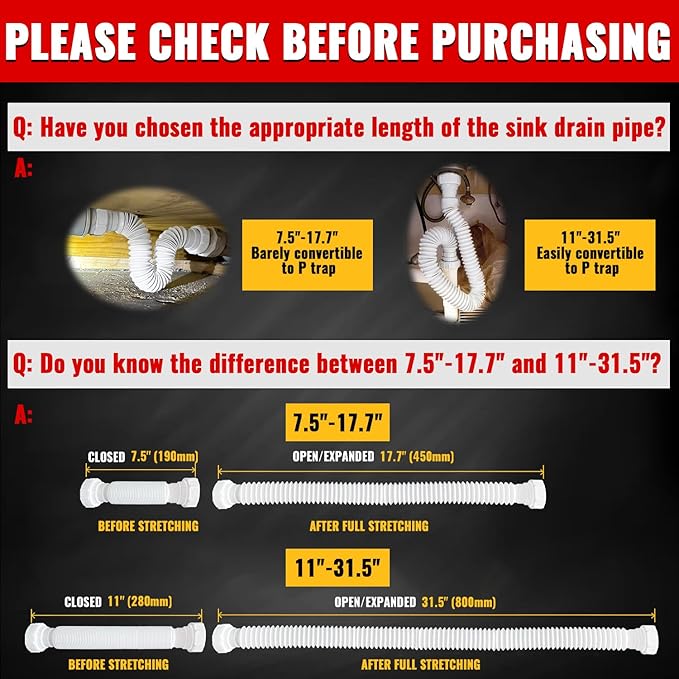 VIVIDA Flexible Kitchen Sink Pipe 1-1/2", Flexible P Trap - Image 3