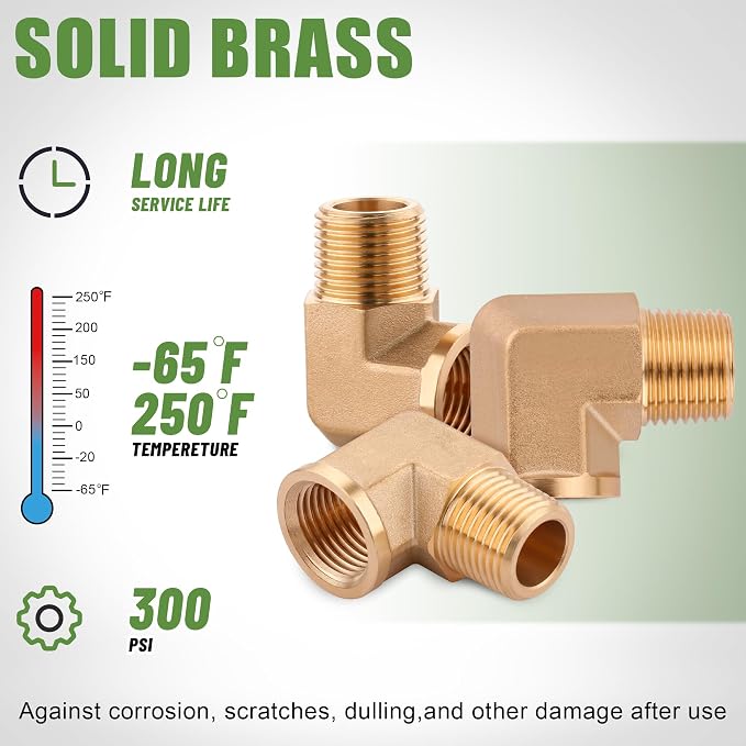 5Pcs Brass Pipe Fittings 90 Degree Street Elbow, 1/2" x 1/2" | 1/2 Inch NPT - Image 3