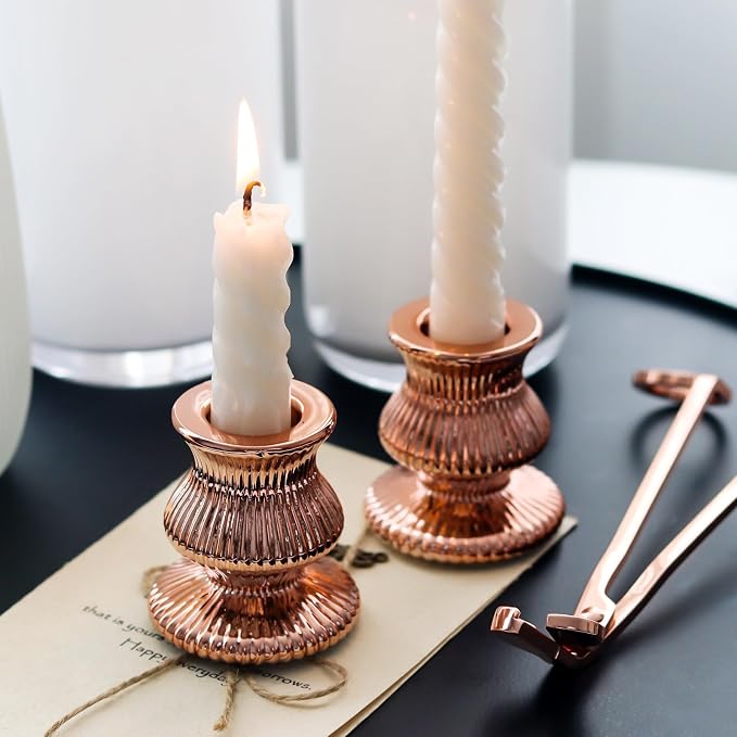 WDHODEC Pink Gold Candlestick Holders 12PCS Glass Taper Candle Holders - Image 3