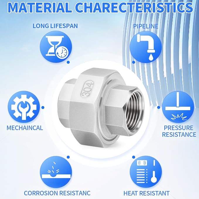 ChillWaves 304 Stainless Steel Cast Pipe Fitting, Union，3/8" NPT Female Thread - Image 6