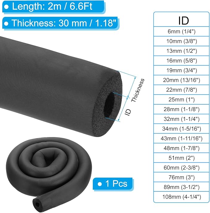 PATIKIL 1" ID x 6.6Ft Pipe Insulation Foam Tube, Pipe Cover Wrap Roll Bar - Image 2