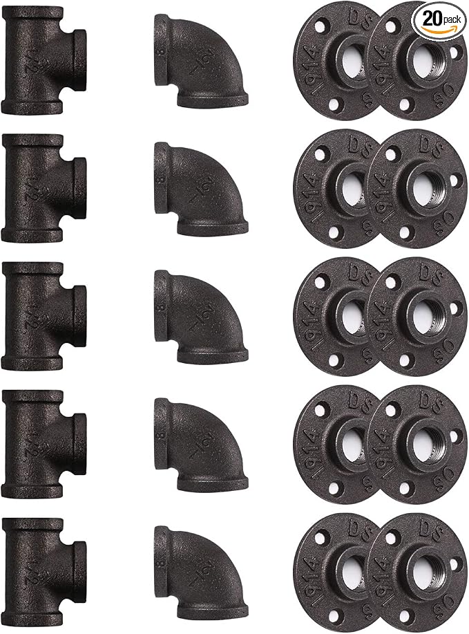 Pipe Fitting, 20 Pack 3/4" Gray Floor Flange/Elbow/Tee Combo by HomeTZH