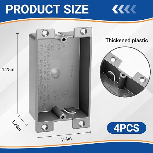 Relaxweex 4 Pack Plastic Shallow Electrical Box, 8 Cubic Inch Grey Shallow - Image 2