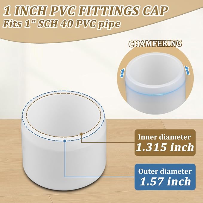 20 Pack 1" PVC Fittings End Cap, Furniture Grade 1 Inch PVC Pipe Fittings End - Image 2