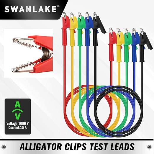 SWANLAKE 5-Piece Dual-Ended Alligator Clip Test Leads, 1000V 15A 3.5ft/1M - Image 2