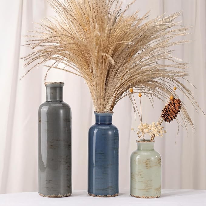 Small Ceramic Vase Set of 3, Boho Modern Flower Vase Room Decor, Farmhouse Decor - Image 2