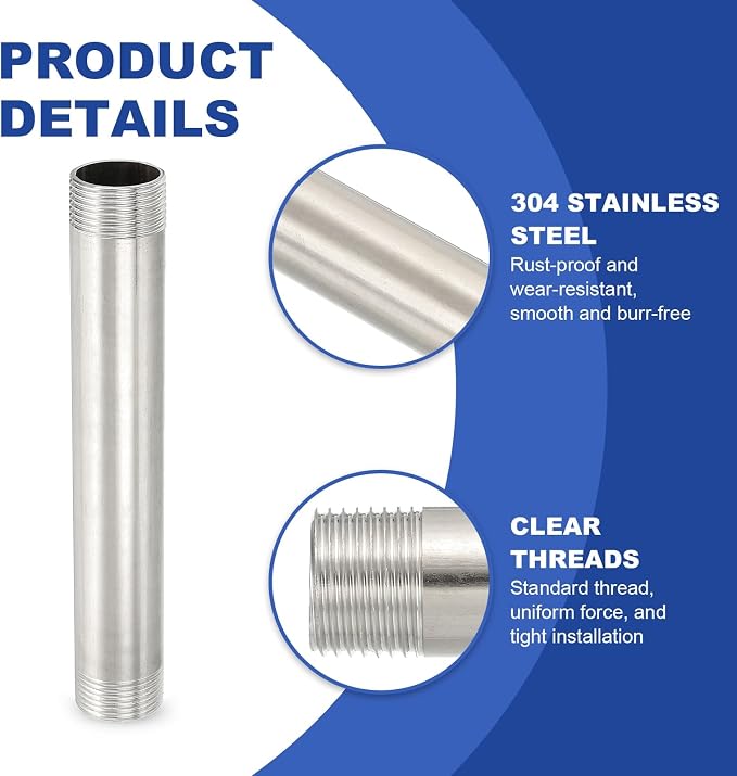 PATIKIL 304 Stainless Steel Pipe Fitting, 2 Pack 1" BSP Male x 1" BSP Male - Image 4