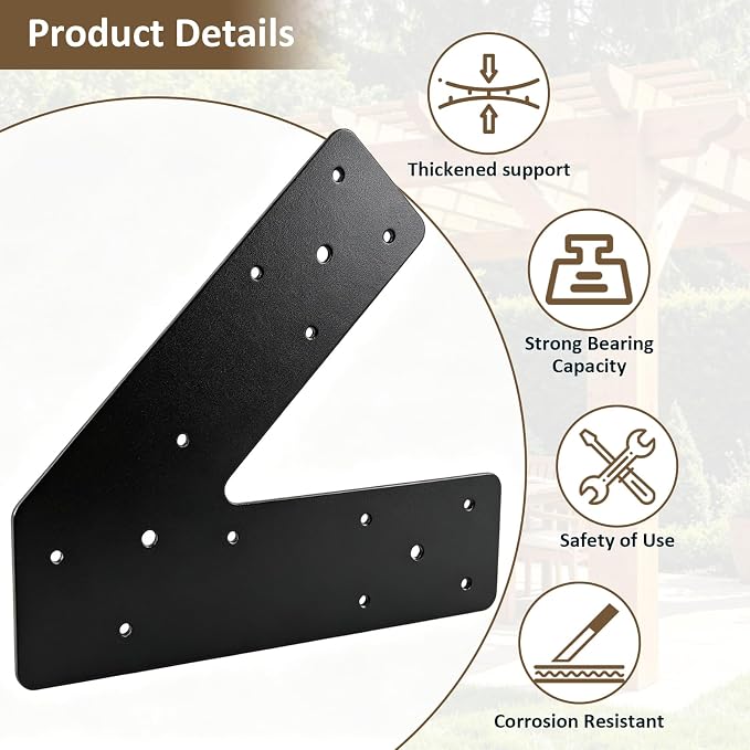 Black Heavy Duty V Post Brackets, Flat Mending Plate - Image 3
