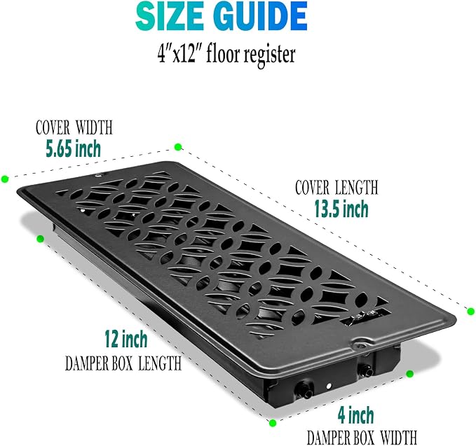 4 x12 Floor Register, Floor Vent Cover, Screws Included, Air Vents, All Steel - Image 2