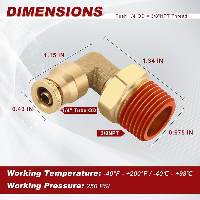 90° Swivel Male Elbow, 1/4" Tube x 3/8" NPT, DOT Approved 5PCS | - Image 5