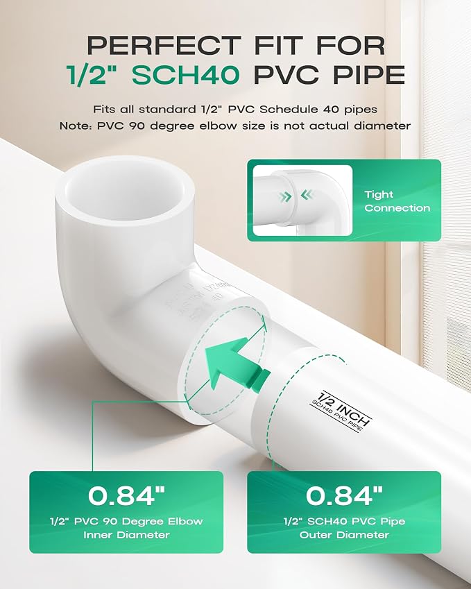 20-Pack 1/2 Inch PVC Fittings 90 Degree Elbow, Furniture Build Grade SCH40 - Image 3