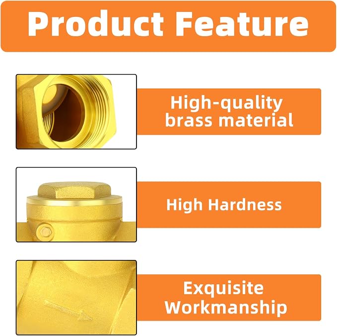 GASHER 2PCS Brass Swing Check Valve 3/4" Female Thread, Backflow Prevention - Image 5