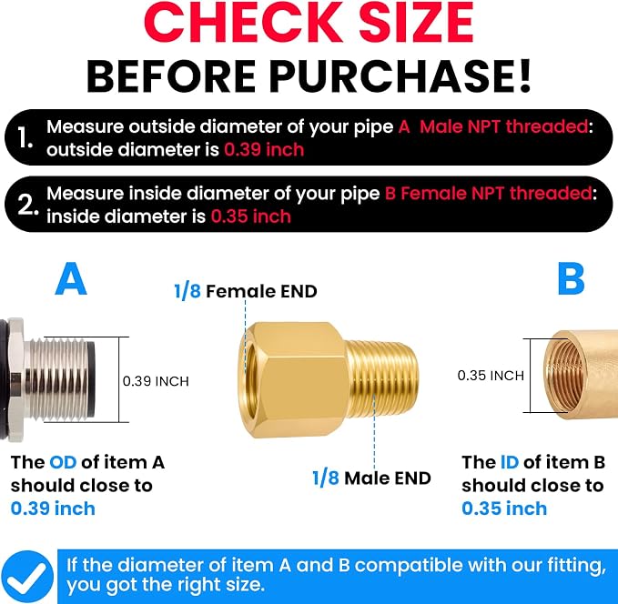 SDTC Tech 2-Pack Brass Pipe Fitting 1/8" NPT Male Thread to 1/8" NPT Female - Image 3