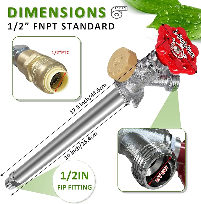 10 Inch Anti-Siphon Frost Free Sillcock Valve Multiturn 1/2 Inch NPT, 3/4 Inch - Image 2