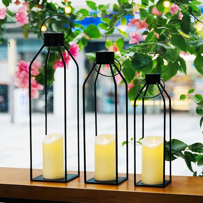HPC Decor 22'' 19'' 16'' Lanterns Decorative w/Flickering Timer Candles- Tall - Image 4