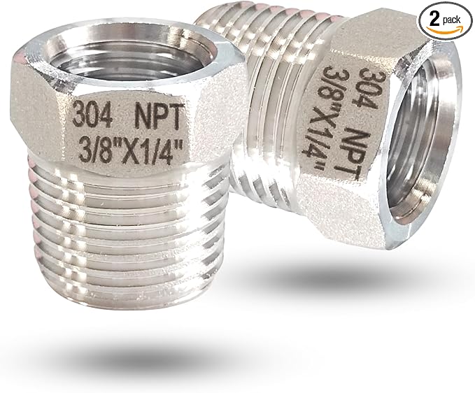 3/8" NPT Male to 1/4" NPT Female Reducer Bushing, 304 Stainless Steel Pipe Hex by Unknown