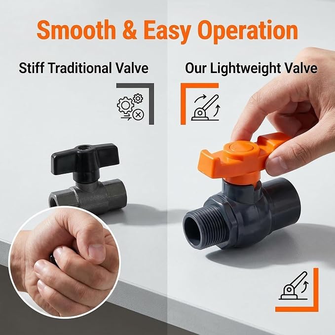 3/4 inch PVC Ball Valves, 3/4" Female x Male Threaded PVC Shut Off Valve - Image 6