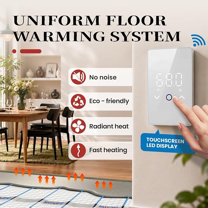 MAXKOSKO 50 sq ft Radiant Floor Heating System & Programmable Thermostat | 120V - Image 2