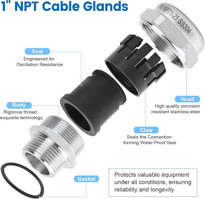 QCG 1" NPT Stainless Steel Cable Gland Waterproof IP68 | Heavy-Duty Strain - Image 3