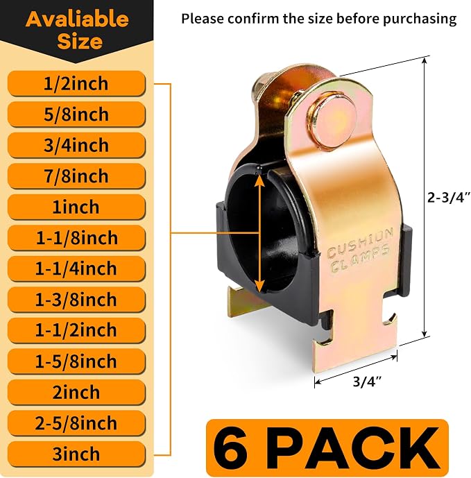 6 Pack Rubber Cushion Pipe Strut Clamps, 7/8" OD, Heat Resistant, Easy - Image 2