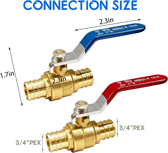Hourleey 10 Pieces 3/4 Inch Pex Brass Full Port Shut Off Ball Valve Hot and Cold - Image 2