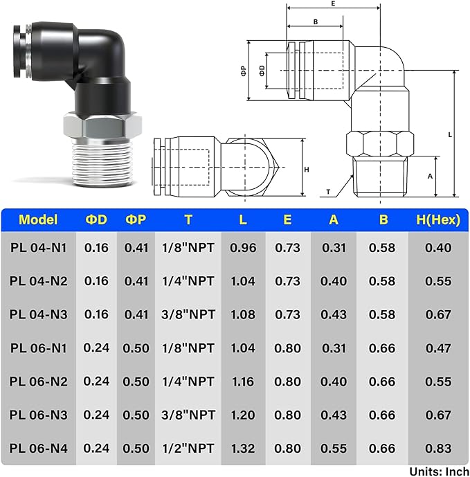 TAILONZ 4mm x 1/4" NPT Push to Connect Elbow Fitting 10pcs | Copper&Plastic - Image 2