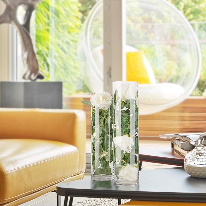 WGVI Quality Thick Weighted Clear Cylinder Glass Vases, Flower Arrangement - Image 5