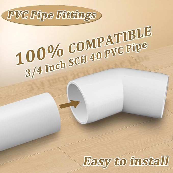 12-Pack 3/4" PVC Fittings 45 Degree Elbow, Furniture Grade 2 Way Pipe Fittings - Image 3