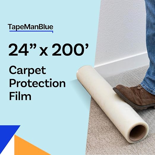 TapeManBlue Carpet Protection Film 24" x 200' roll, Self Adhesive Plastic - Image 2