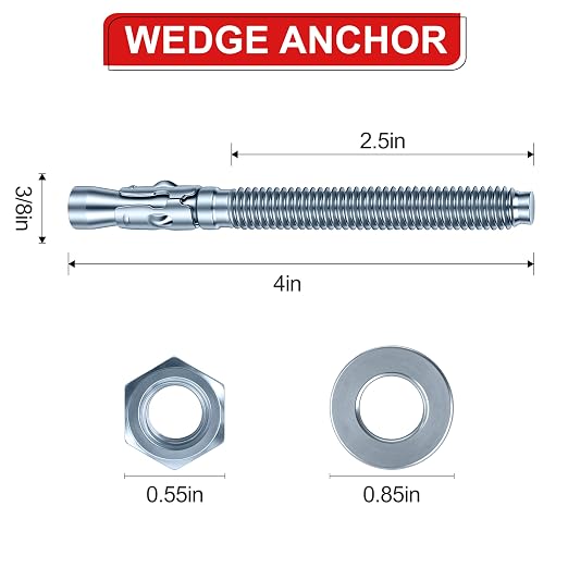 3/8 x 4 in Wedge Anchors 6 pcs Galvanized Concrete Anchors | Concrete Screw and - Image 2