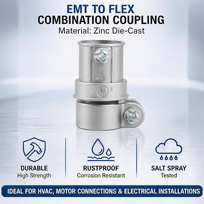 1/2 in. Squeeze EMT to Flex Coupling, UL Listed, 10 Pack | Zinc die-cast - Image 6