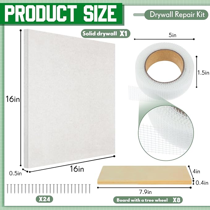 22 Pcs Drywall Repair Kit with 16x16x1/2" Drywall Repair Panel, Hole Patch Kit - Image 2