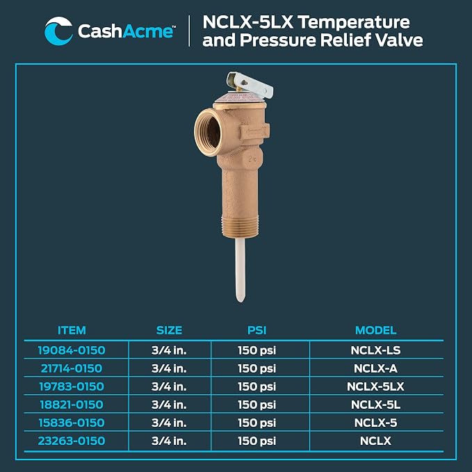 Cash Acme 3/4 Inch NCLX-5LX Temperature and Pressure Relief Valve, Push to - Image 6