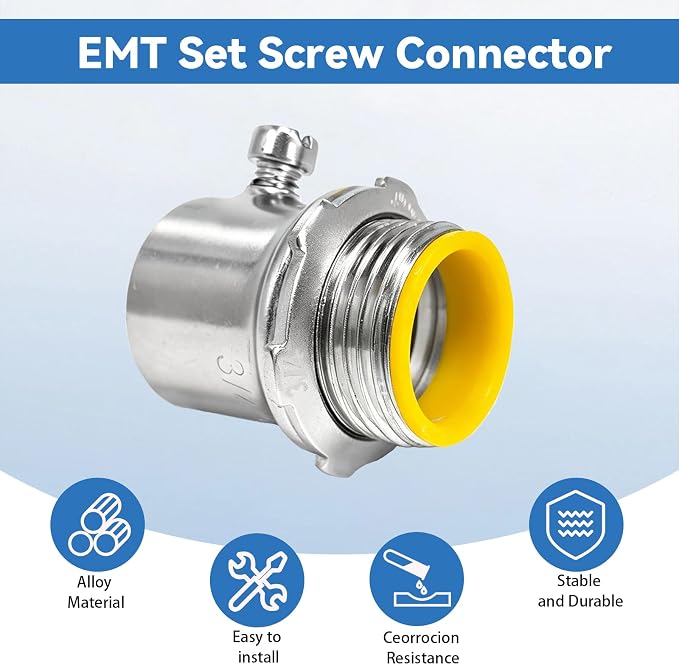 EMT Set Screw Connector 3/4 Inch, 25 Pack Steel Zinc-Plated Electrical Conduit - Image 3